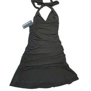 Miyedonz Black Halter Dress Sleeveless Ruched‎ Party Cocktail